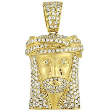 Yellow 10K Yellow Solid Gold Mens Diamond Small Jesus Head Pendant 2.00 Ctw